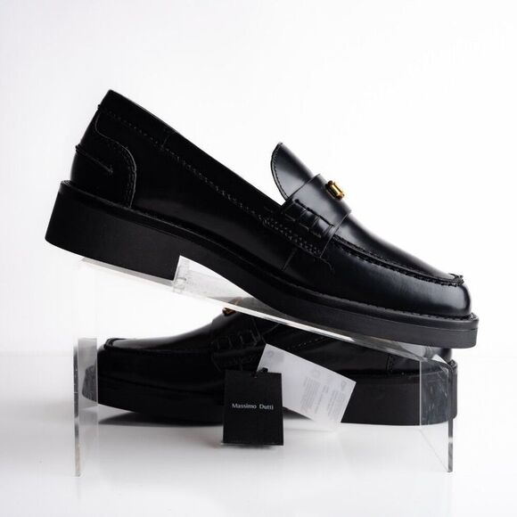 Massimo Dutti Womens Leather Loafers Shoes Black US 9 EU 40 NWT 1544/450 - Picture 3 of 9